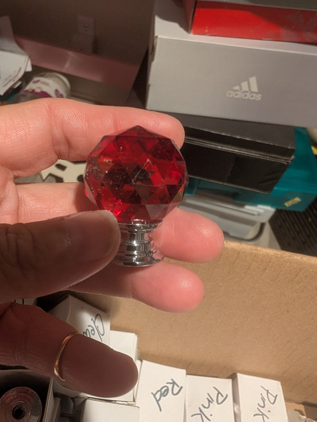 Set of 6 red crystal drawer knobs with scews - Image 3
