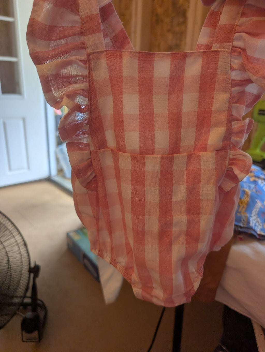 Pink Gingham Ruffle Baby Romper - Image 2