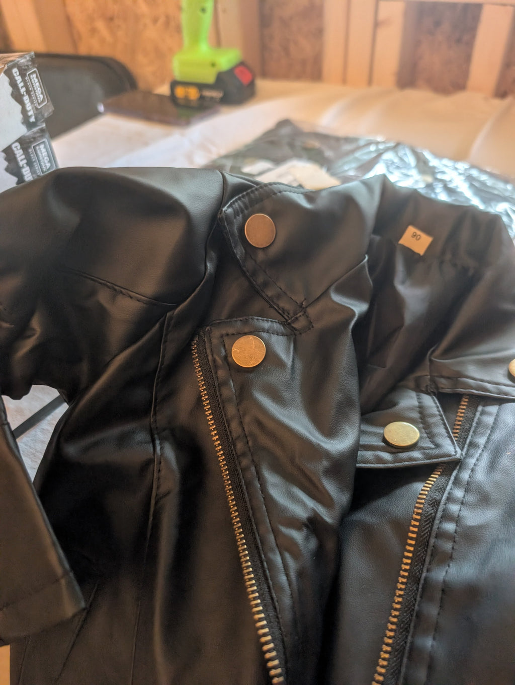 Children's Faux Leather Biker Jacket Size 90 - Image 3