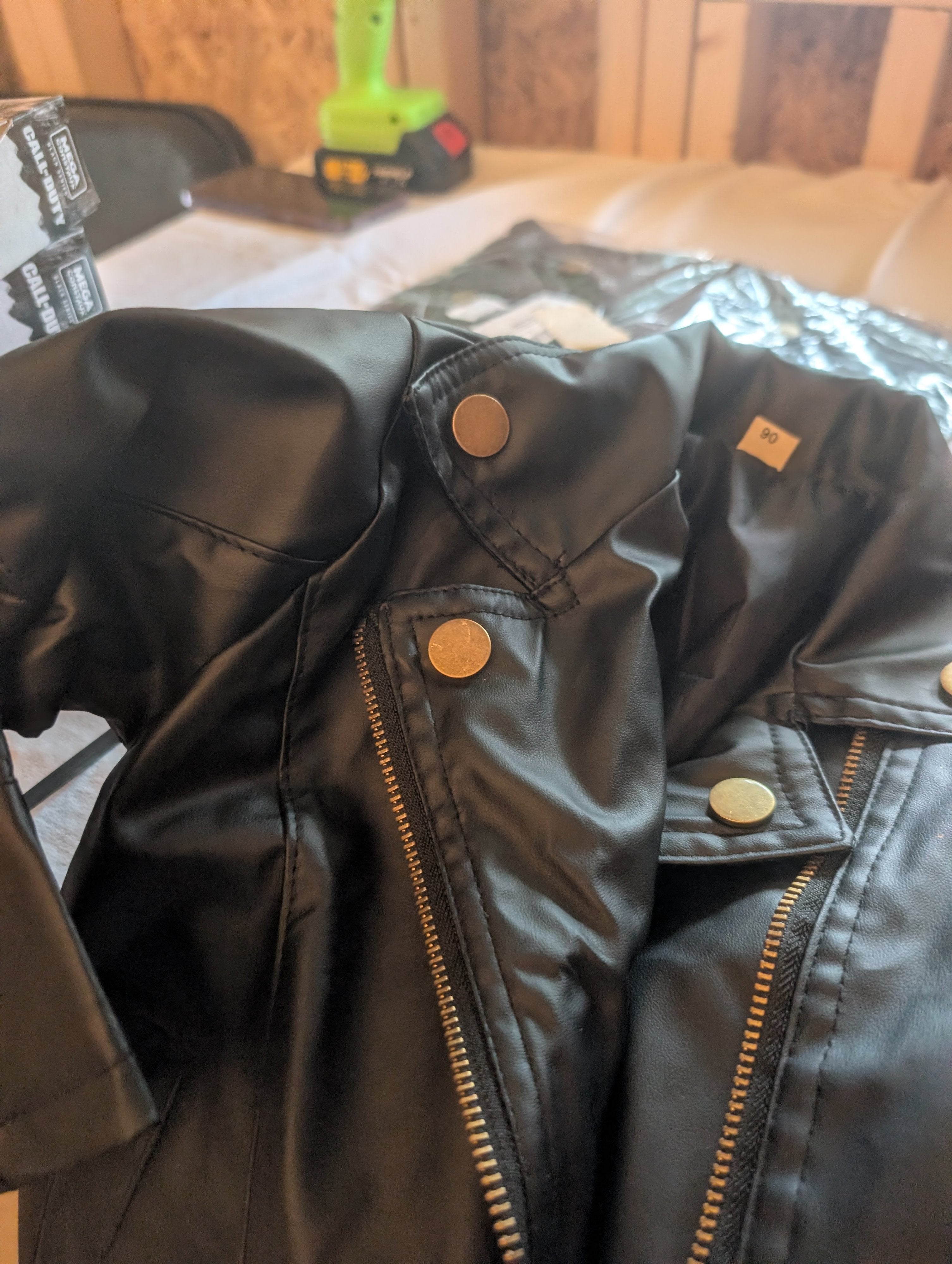 Children's Faux Leather Biker Jacket Size 90 - Image 3