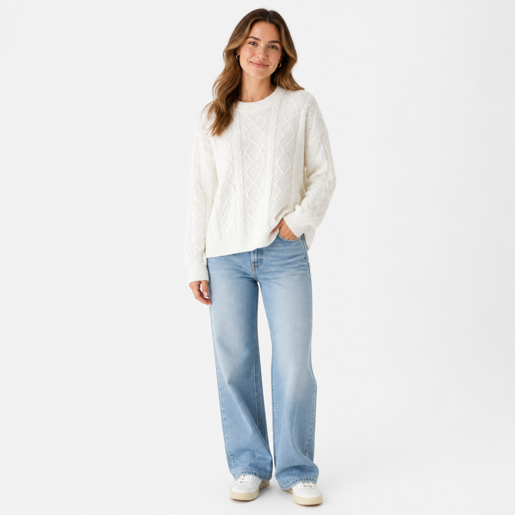 Macaron Cable Knit Sweater White Size S - Image 1