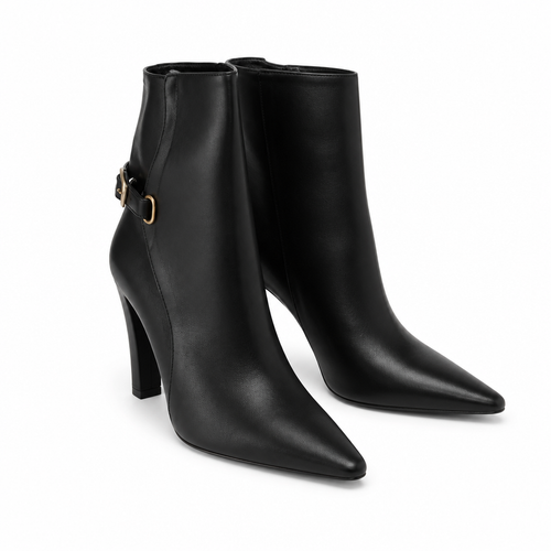 Andrew Geller Black Leather Ankle Boots with Buckle Detail - Image 1