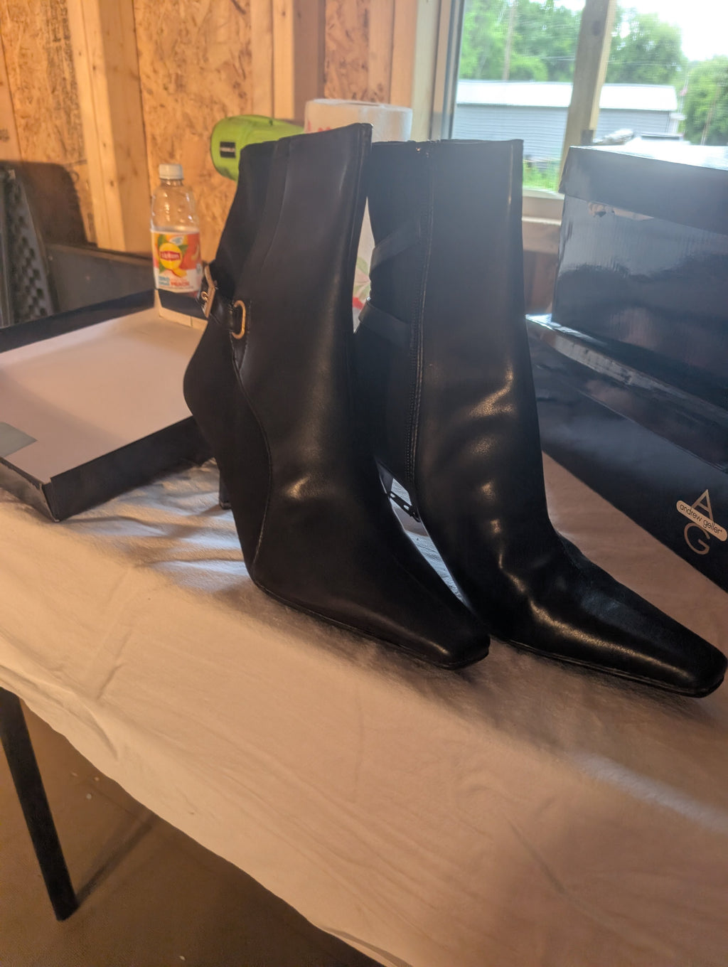 Andrew Geller Black Leather Ankle Boots with Buckle Detail - Image 2