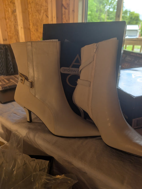 Andrew Geller Beige Ankle Boots with Gold Buckle Detail - Image 2