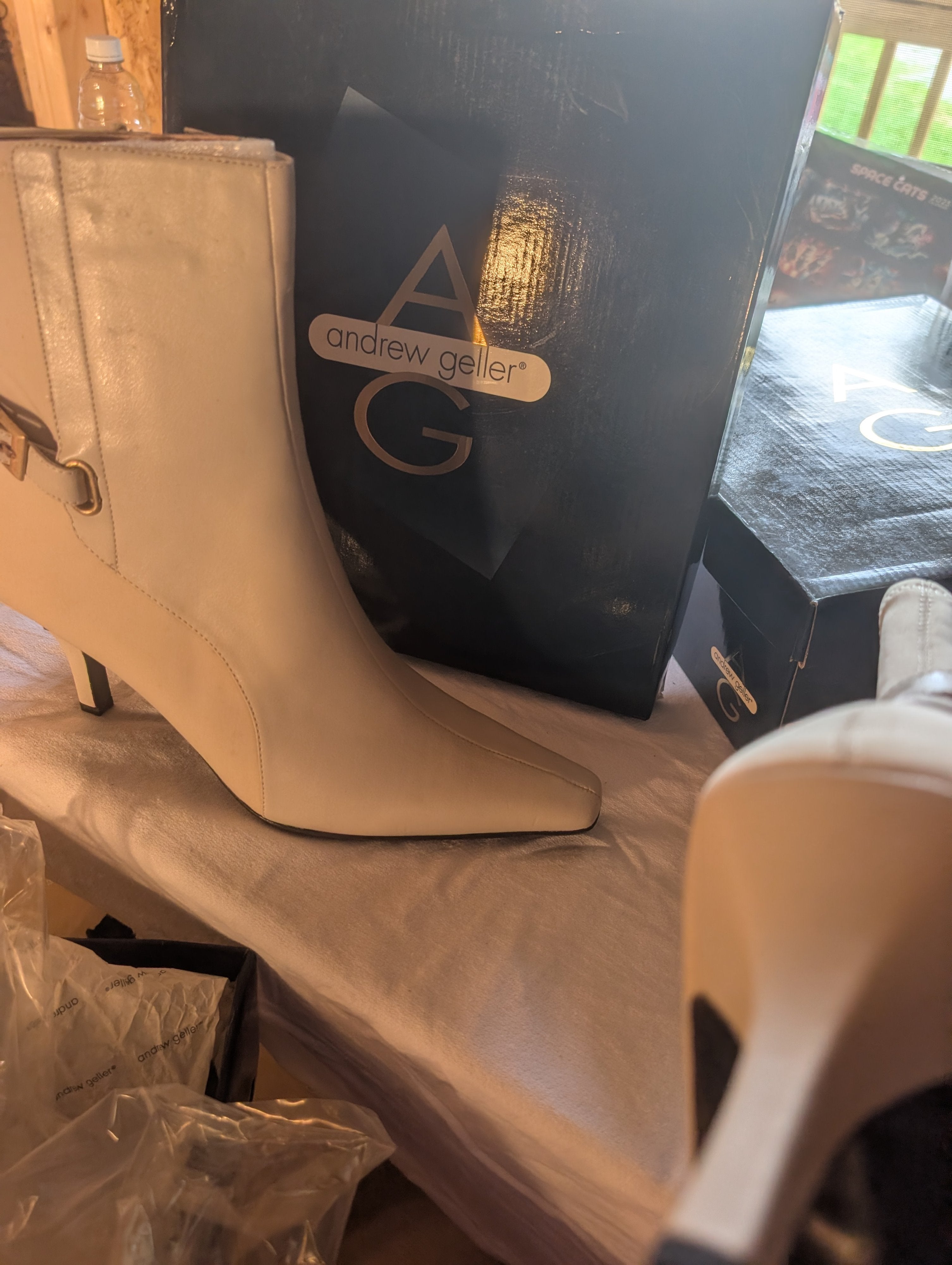 Andrew Geller Beige Ankle Boots with Gold Buckle Detail - Image 5