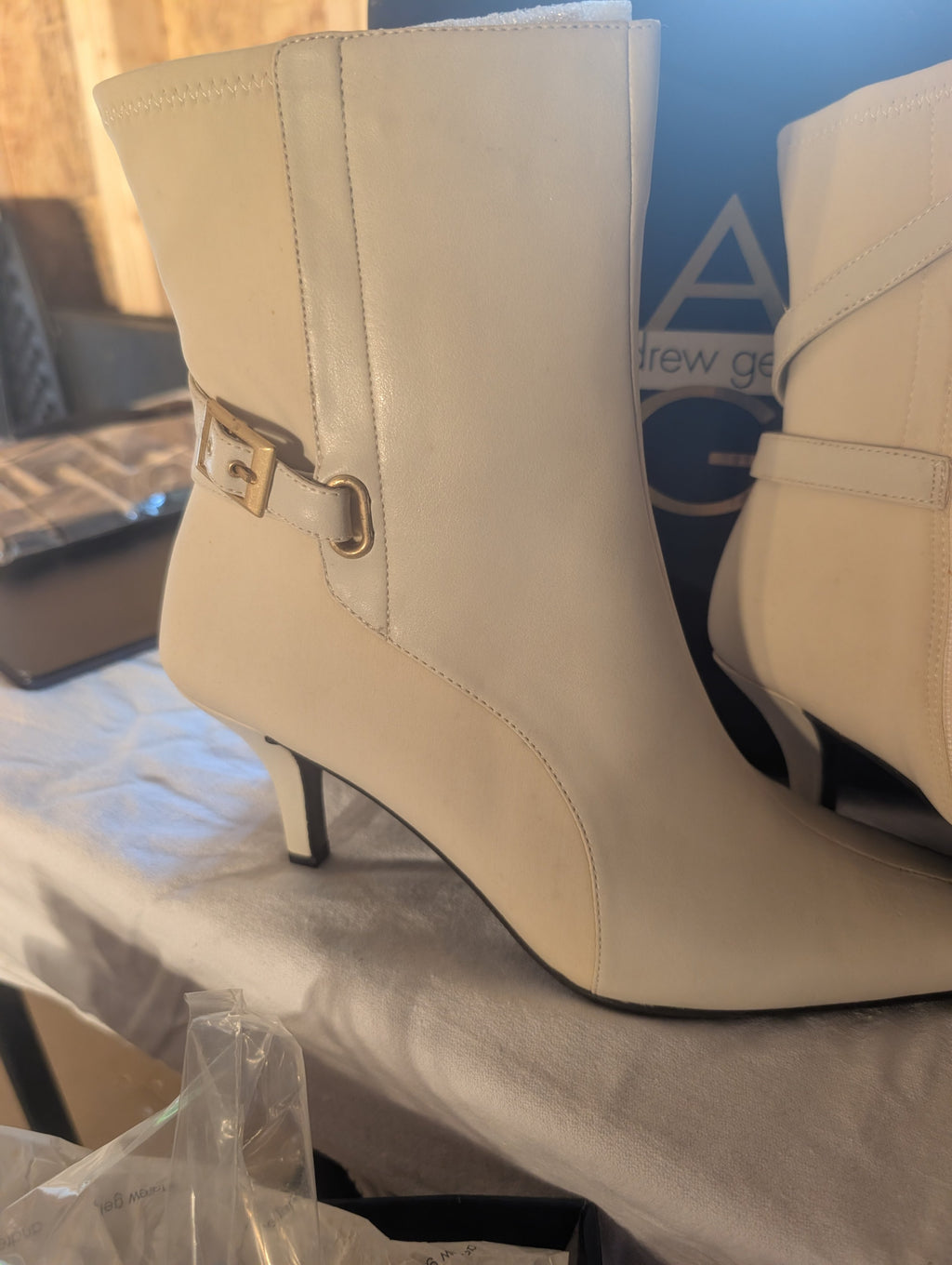 Andrew Geller Beige Ankle Boots with Gold Buckle Detail - Image 3