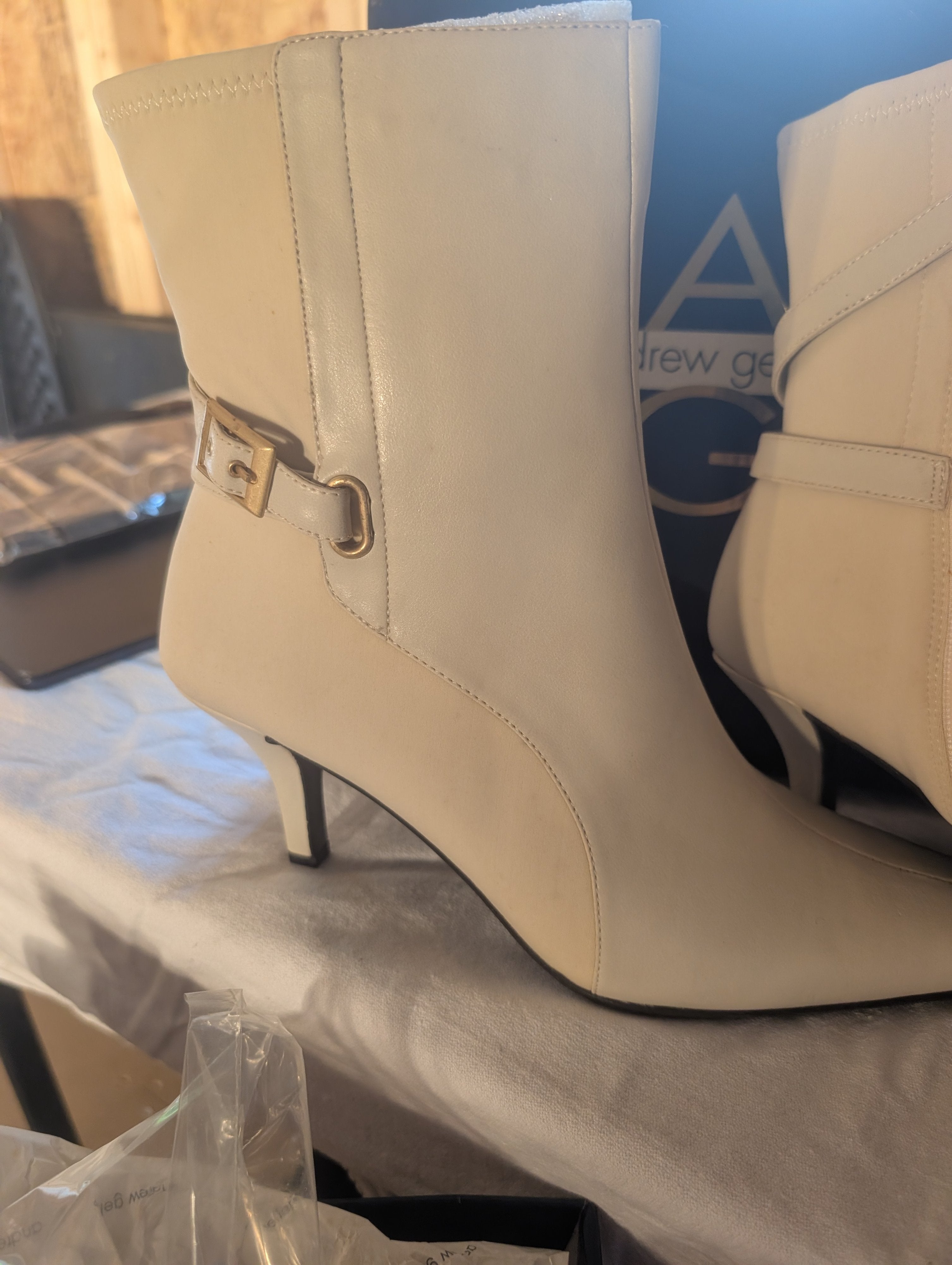 Andrew Geller Beige Ankle Boots with Gold Buckle Detail - Image 3