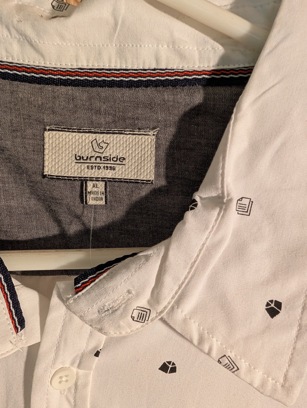 Burnside Men's White Patterned Button-Up Shirt XL - Image 4