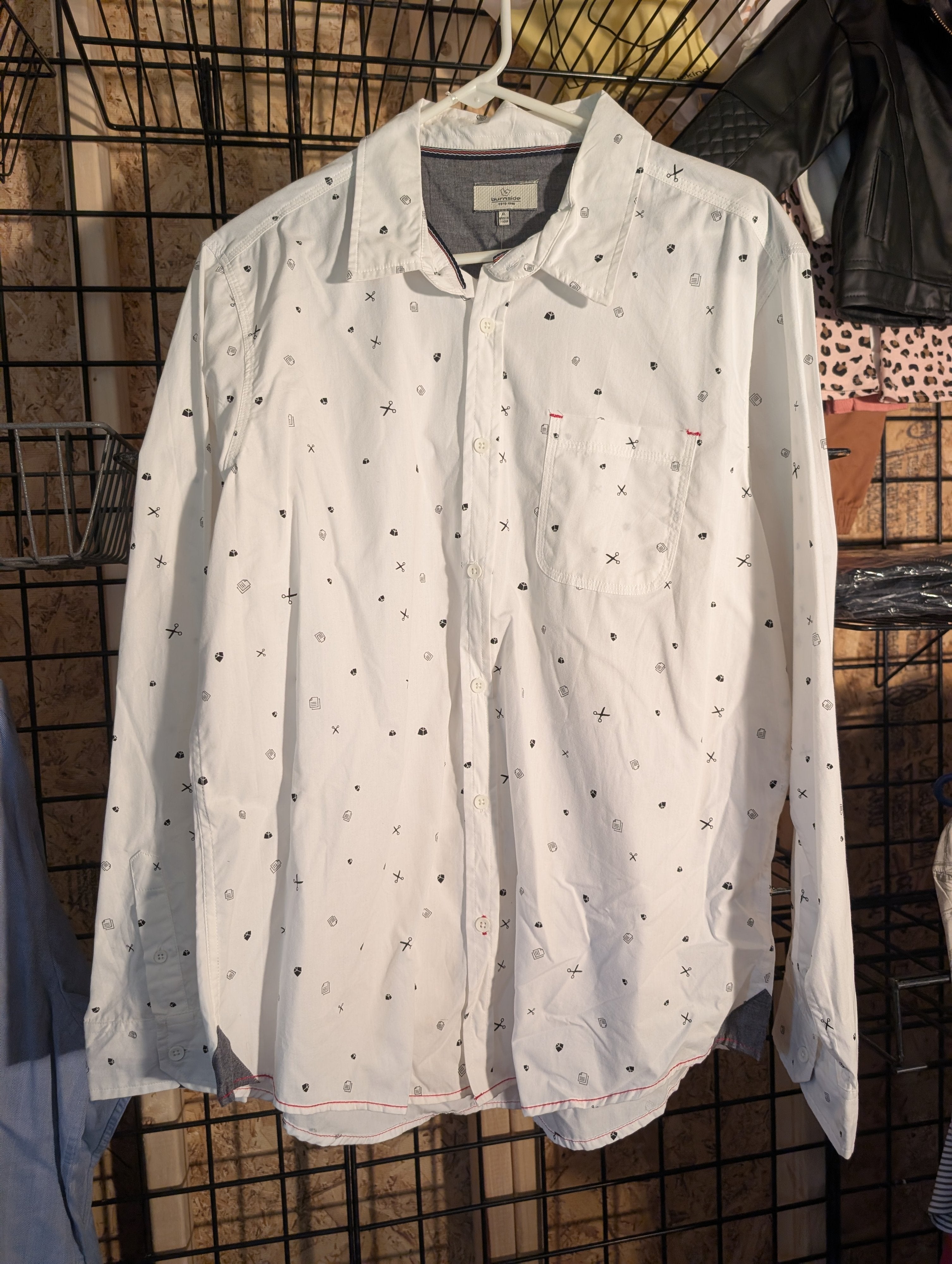 Burnside Men's White Patterned Button-Up Shirt XL - Image 2