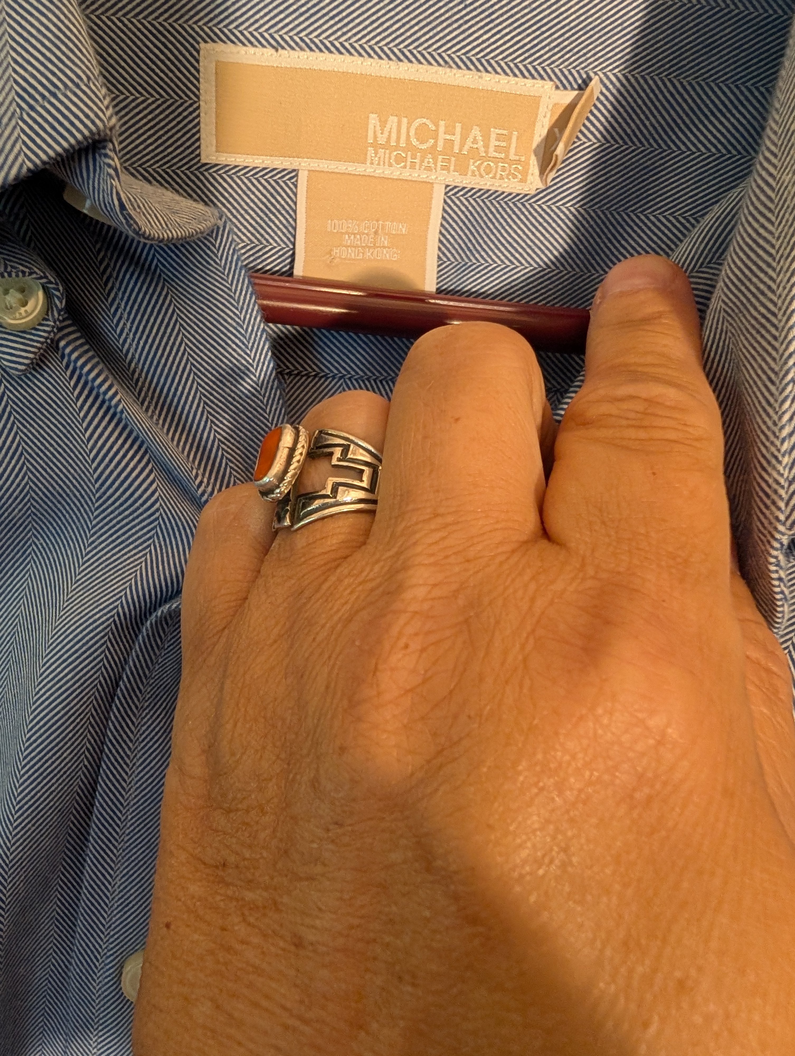 Michael Kors Men's Blue Button-Up Shirt XXL - Image 4