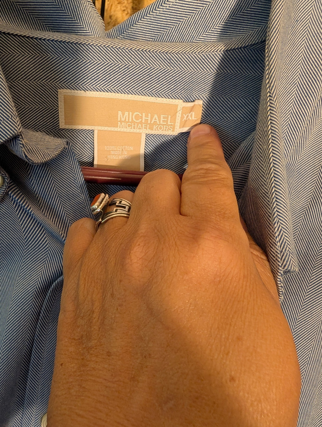 Michael Kors Men's Blue Button-Up Shirt XXL - Image 3