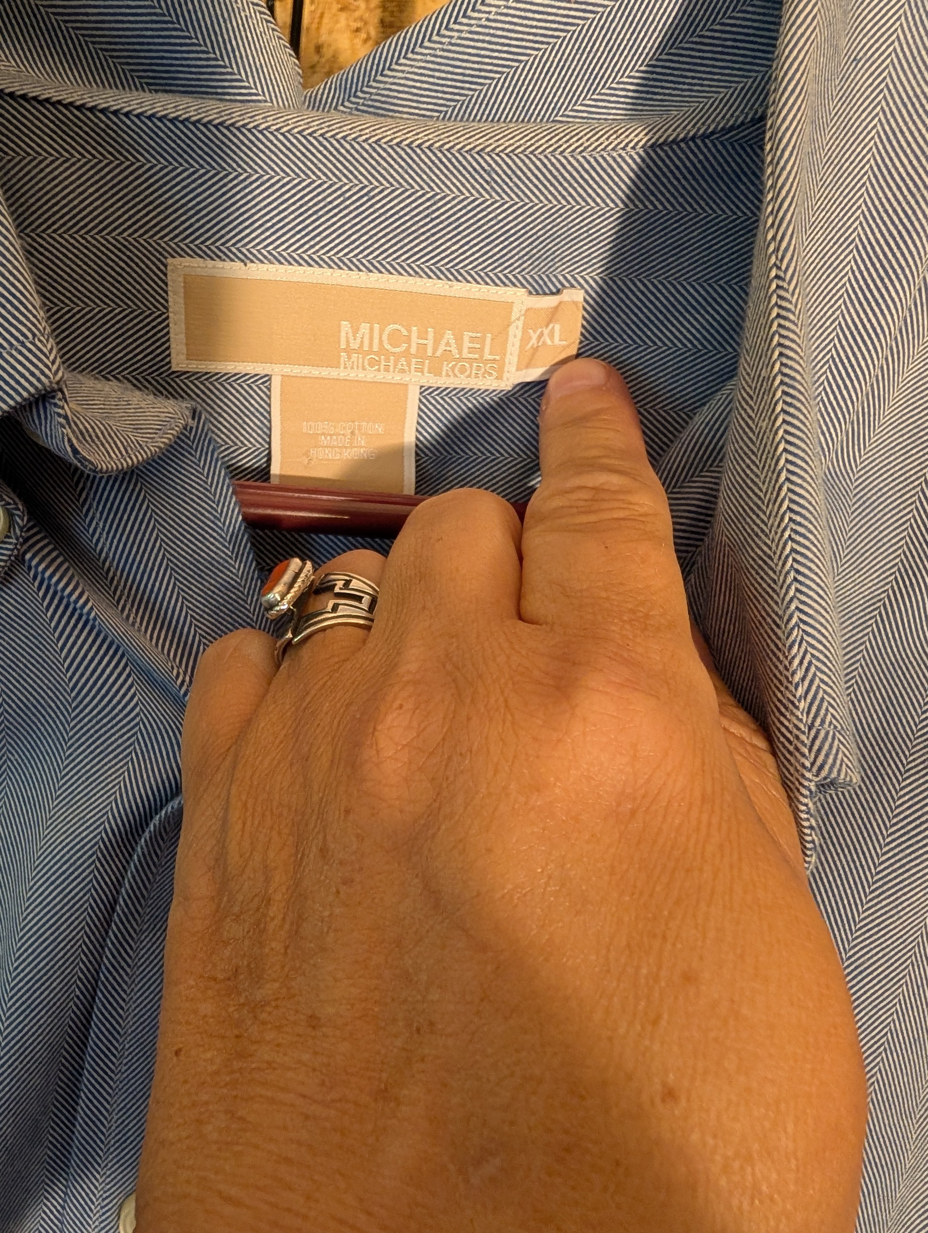 Michael Kors Men's Blue Button-Up Shirt XXL - Image 3