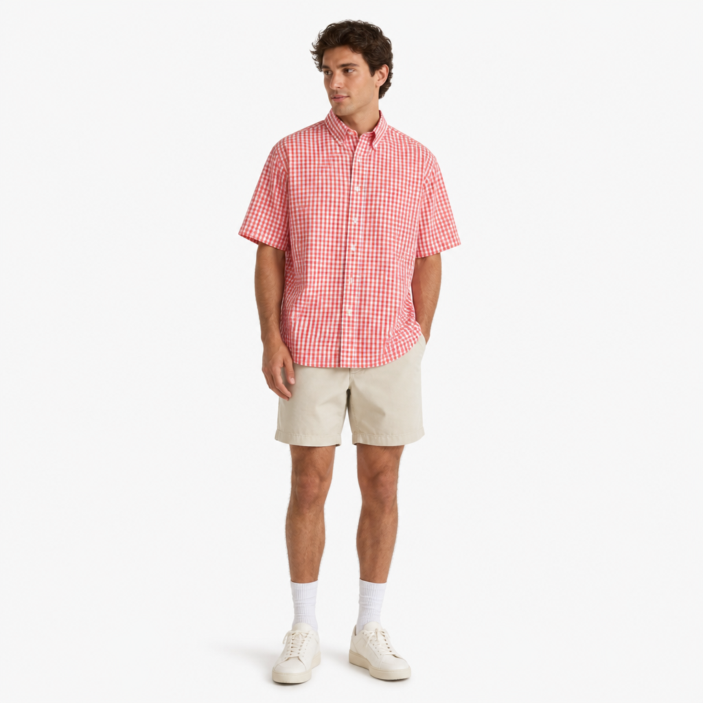 Nautica Red Gingham Short Sleeve Shirt XXL - Image 1