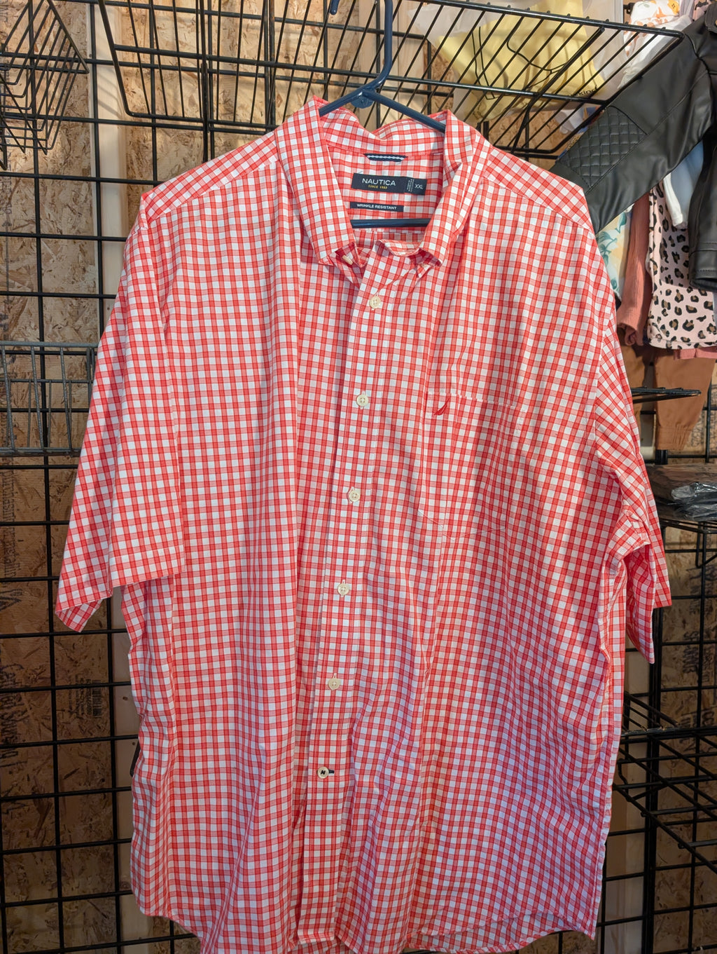 Nautica Red Gingham Short Sleeve Shirt XXL - Image 2