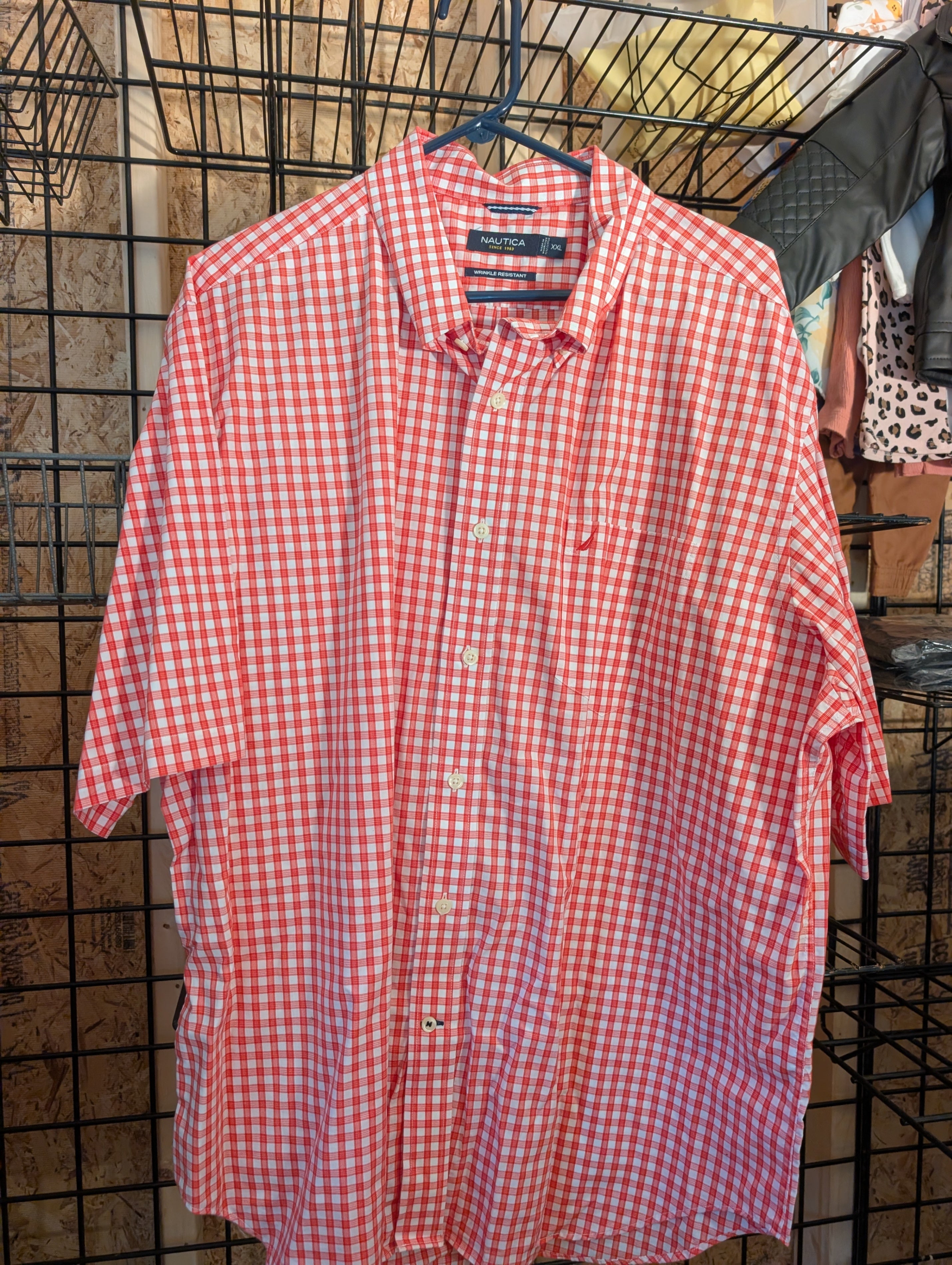 Nautica Red Gingham Short Sleeve Shirt XXL - Image 2