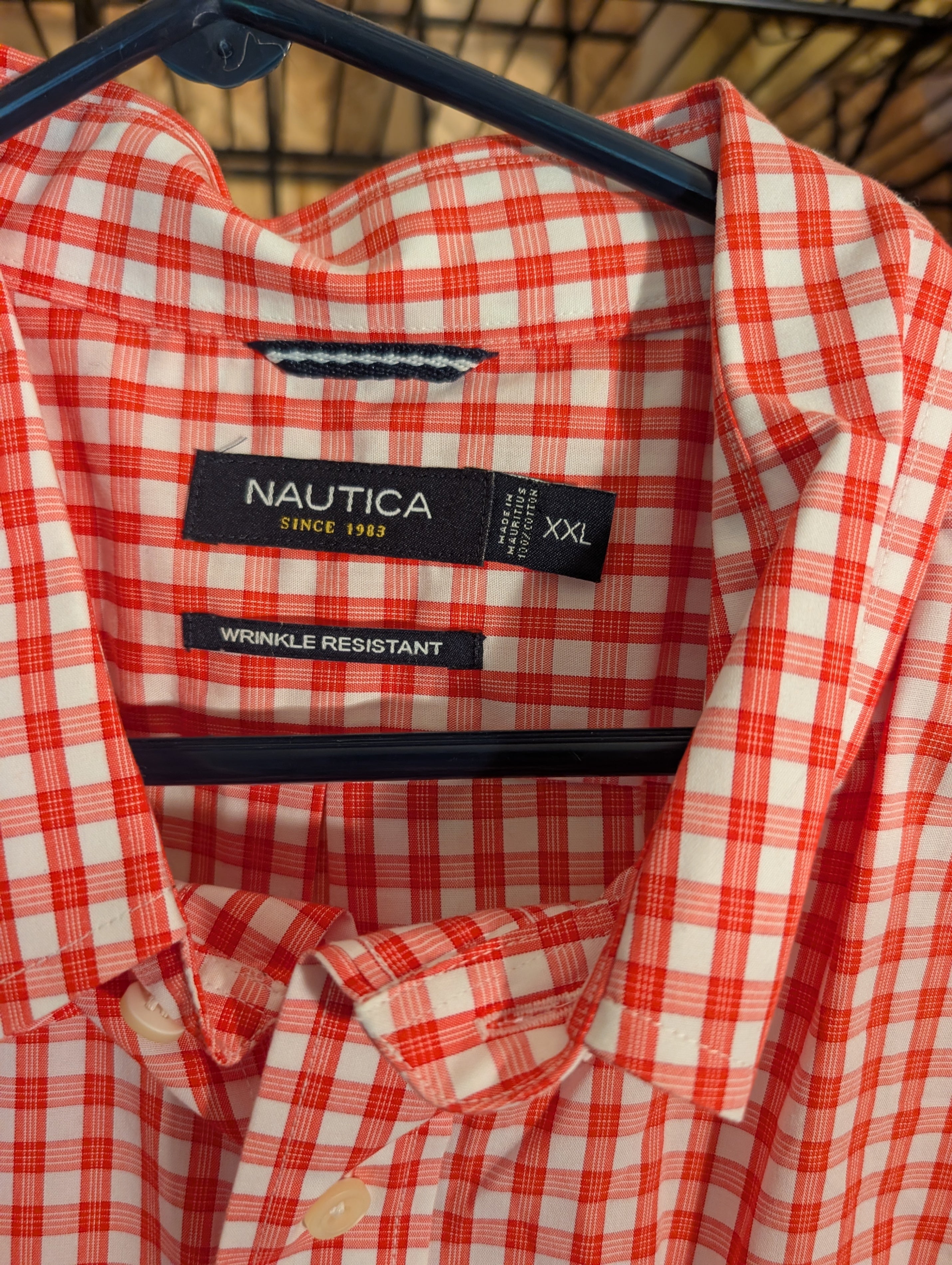Nautica Red Gingham Short Sleeve Shirt XXL - Image 4