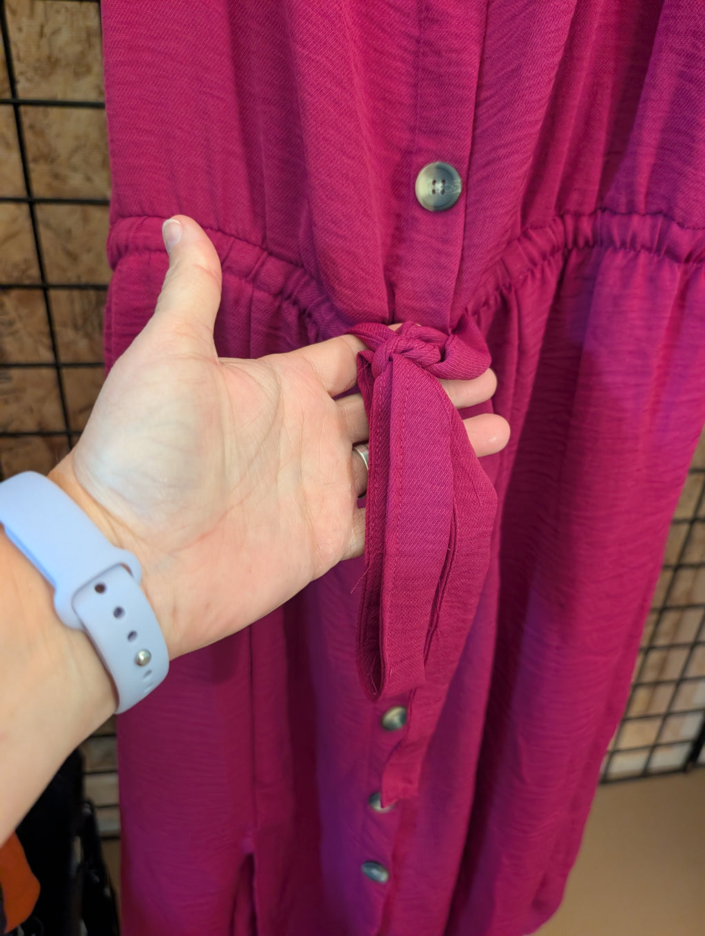 Pink Button-Down Midi Dress with Ruffle Sleeves - Image 3