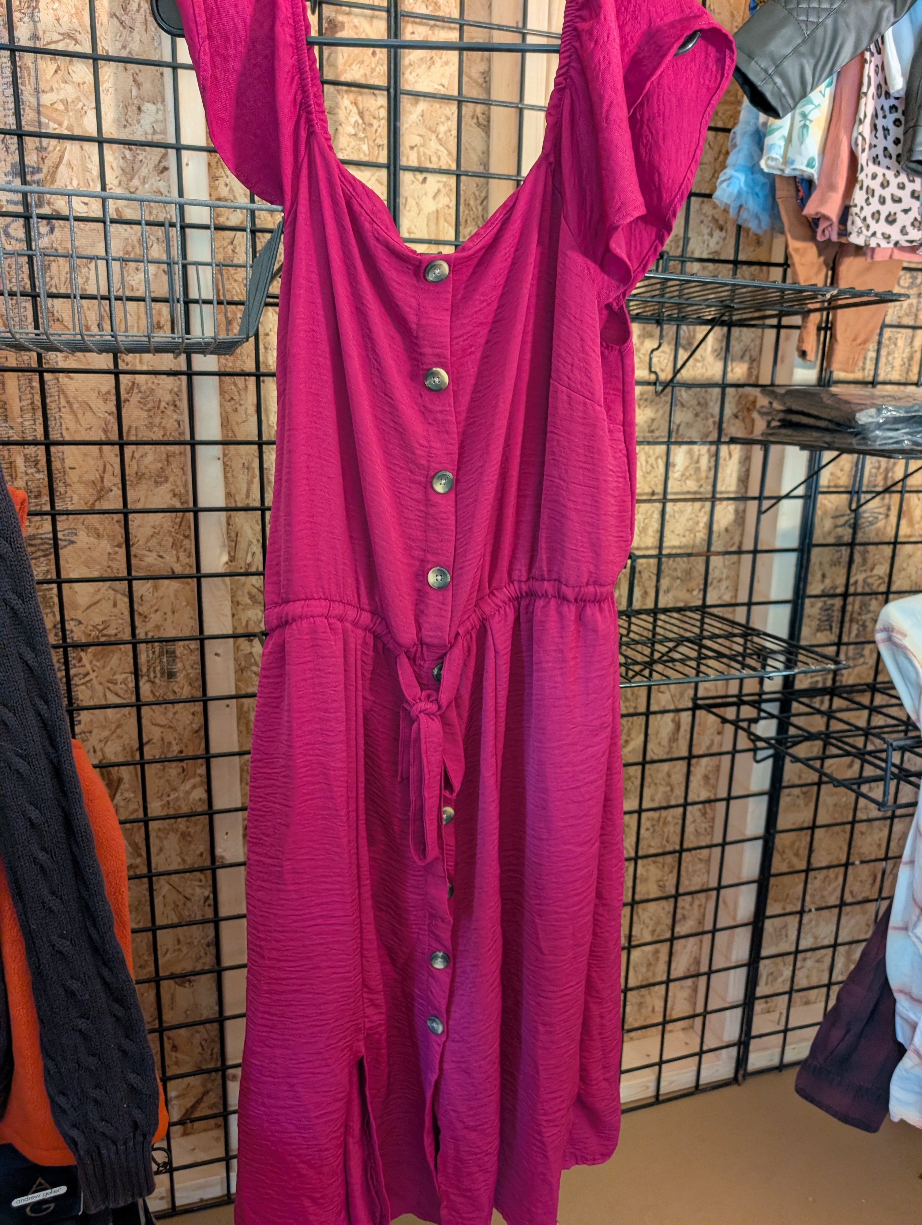 Pink Button-Down Midi Dress with Ruffle Sleeves - Image 2