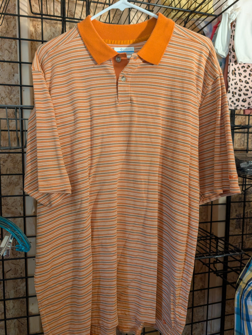 Columbia Orange Striped Polo Shirt Size L - Image 1