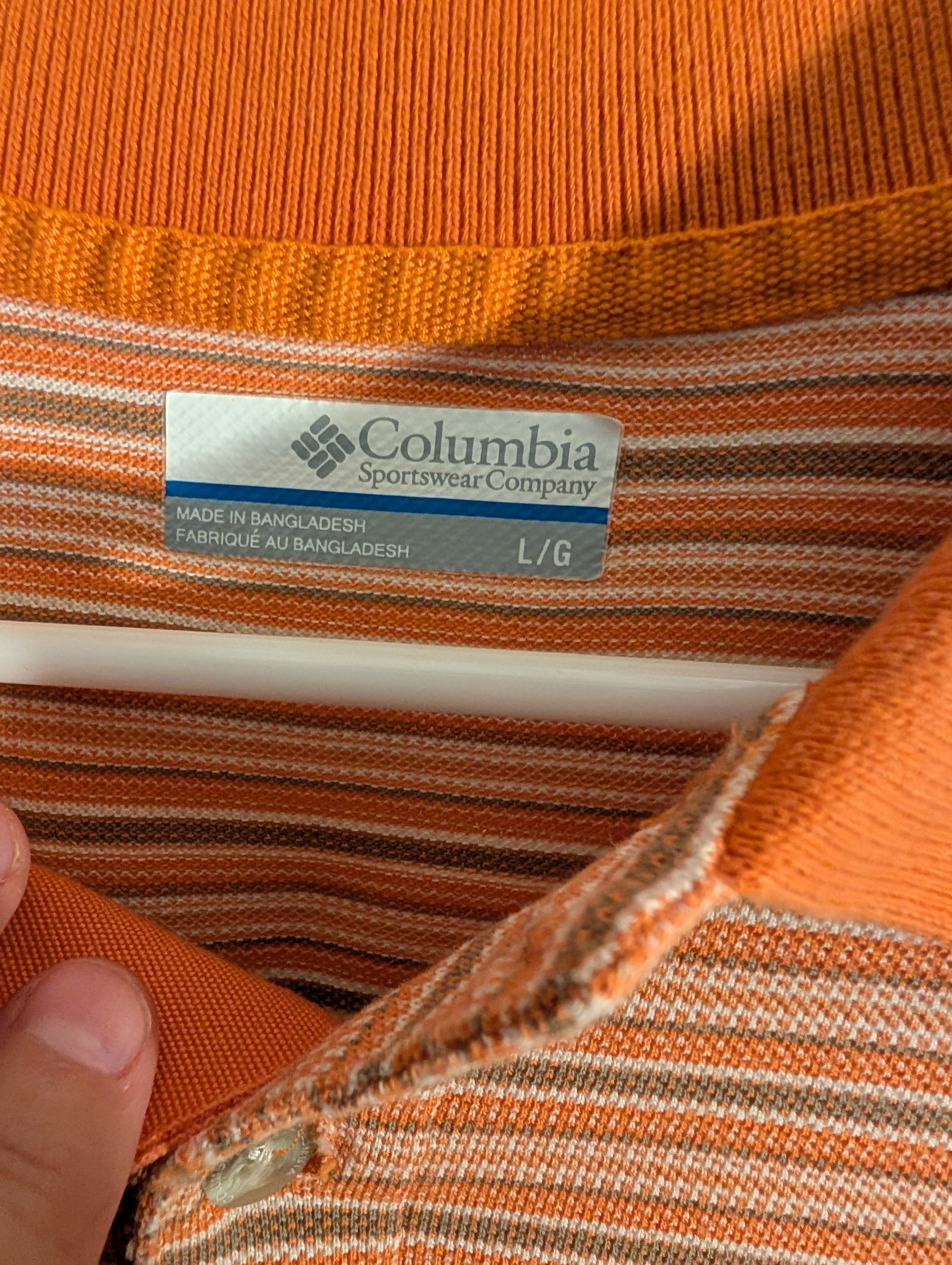 Columbia Orange Striped Polo Shirt Size L - Image 2