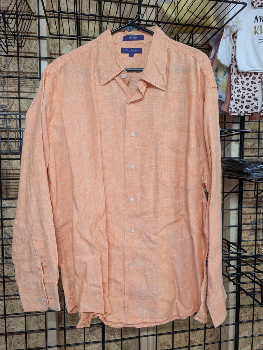 Alan Flusser XL Linen Button-Up Shirt Orange - Image 1