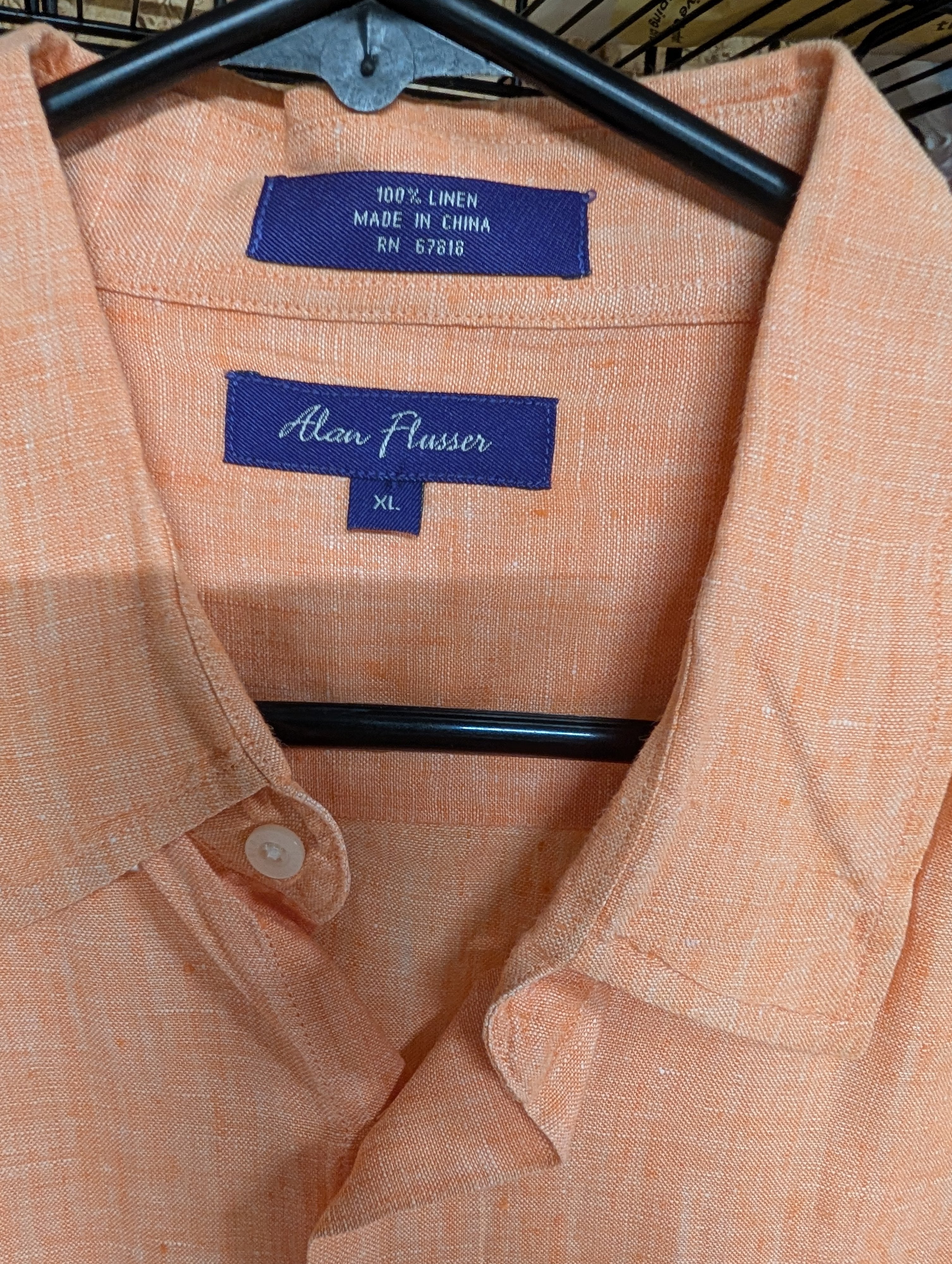 Alan Flusser XL Linen Button-Up Shirt Orange - Image 3