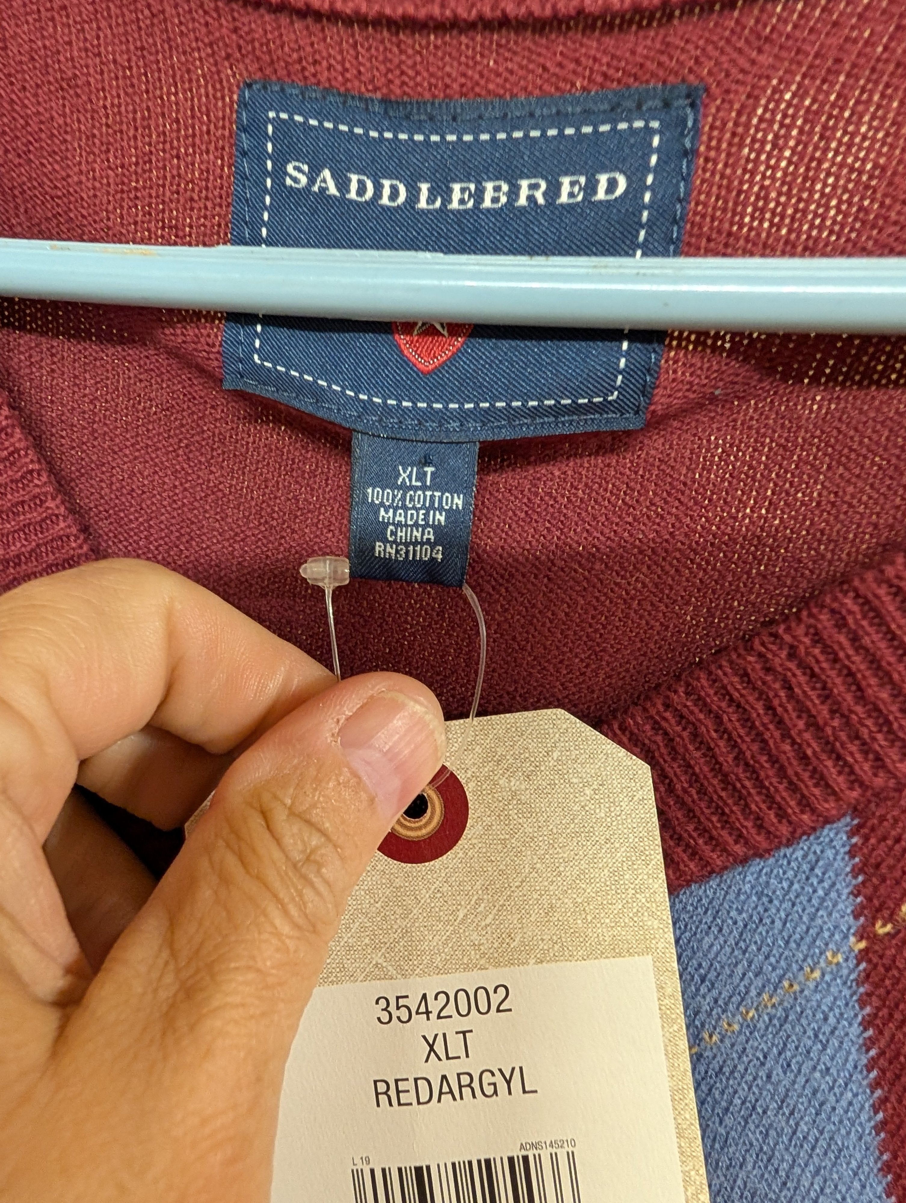 Saddlebred Argyle Sweater Vest XLT Red Blue - Image 3
