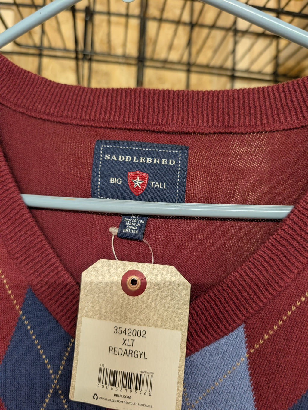 Saddlebred Argyle Sweater Vest XLT Red Blue - Image 2
