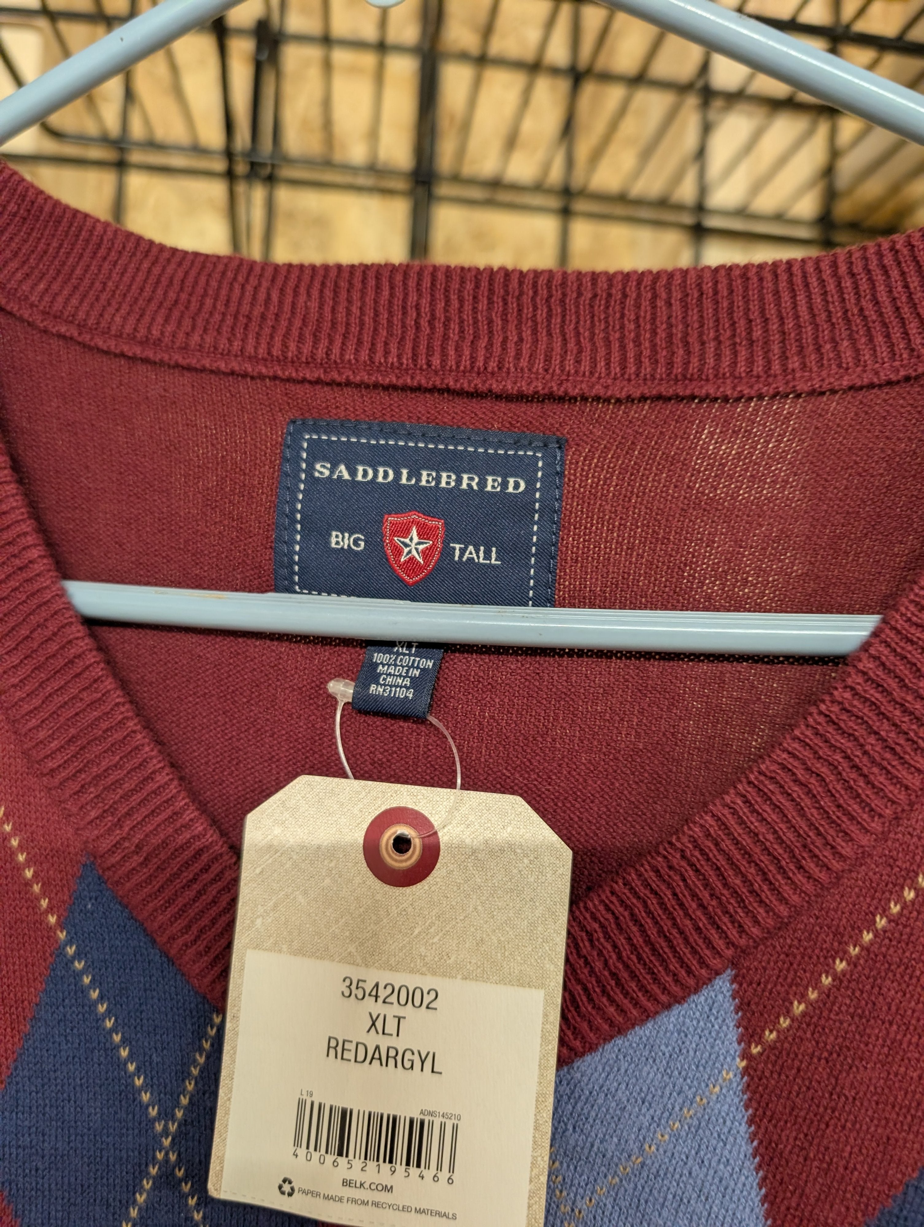 Saddlebred Argyle Sweater Vest XLT Red Blue - Image 2