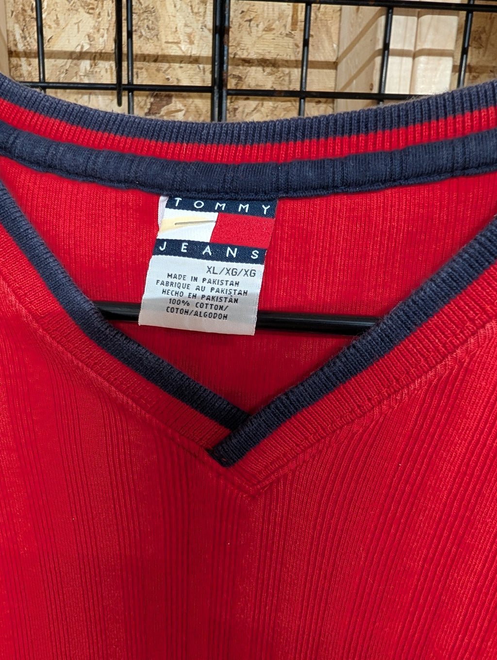Tommy Jeans Red V-Neck T-Shirt XL - Image 2