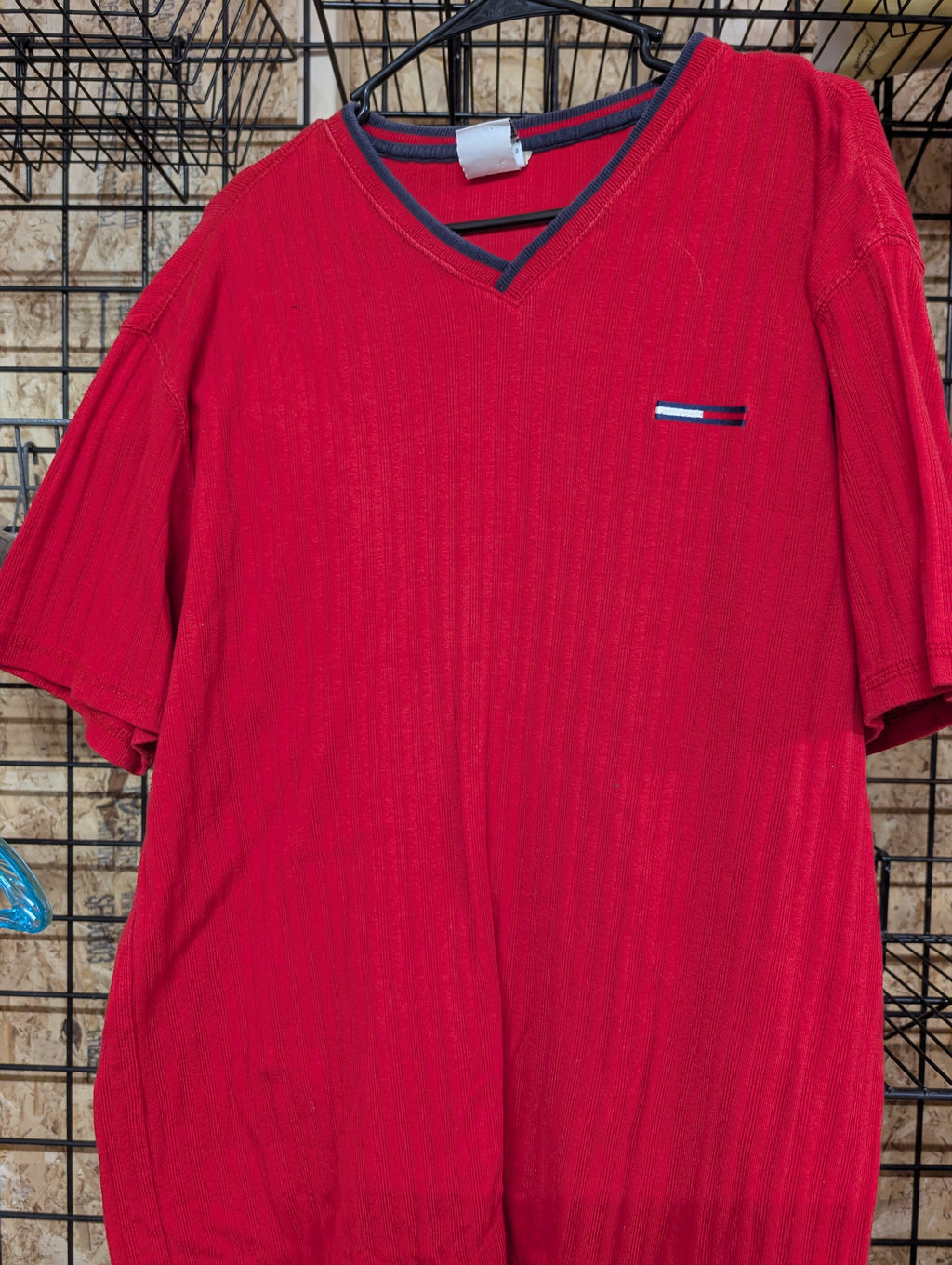 Tommy Jeans Red V-Neck T-Shirt XL - Image 1