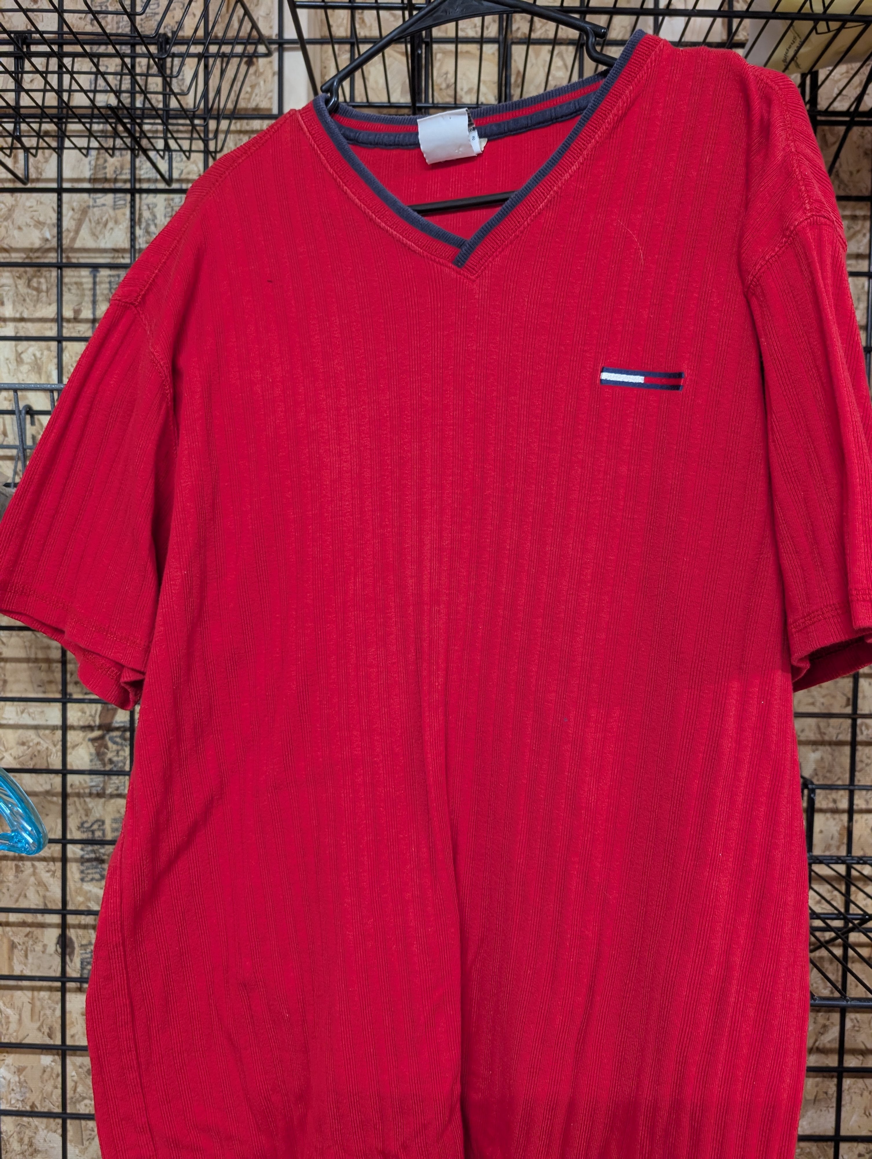 Tommy Jeans Red V-Neck T-Shirt XL - Image 1
