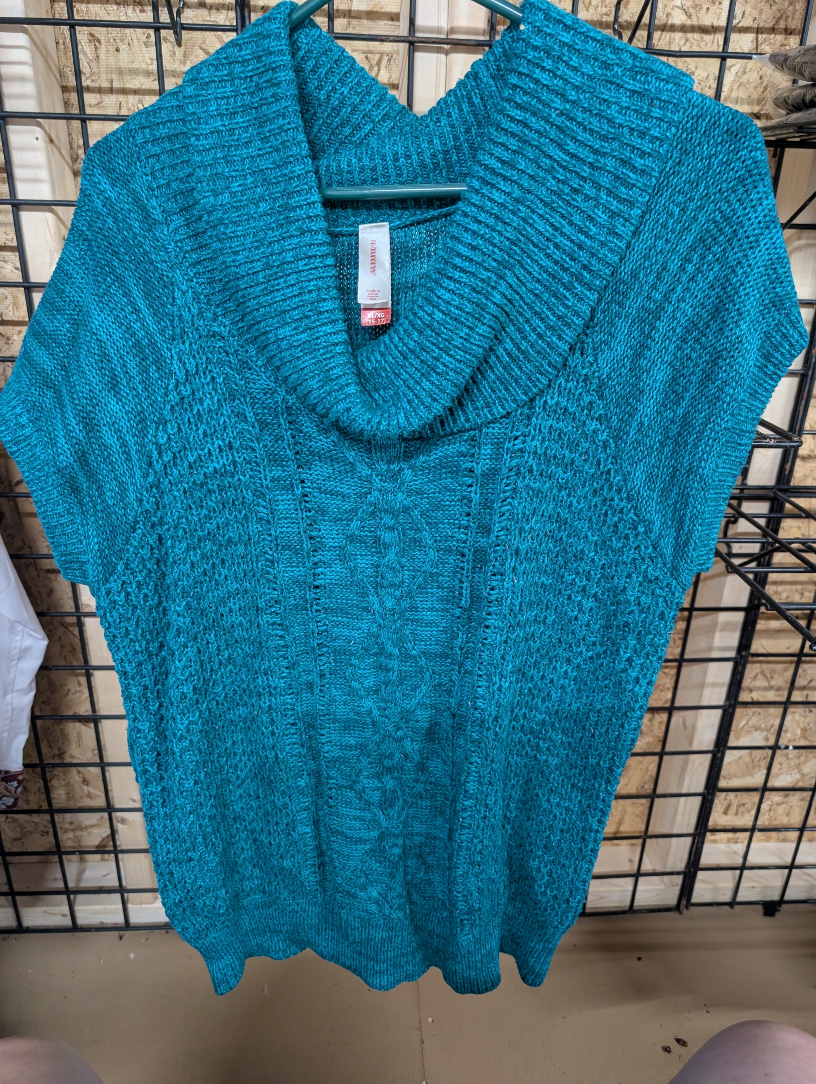 No Boundaries Teal Knit Cowl Neck Sweater Vest XL - Image 1
