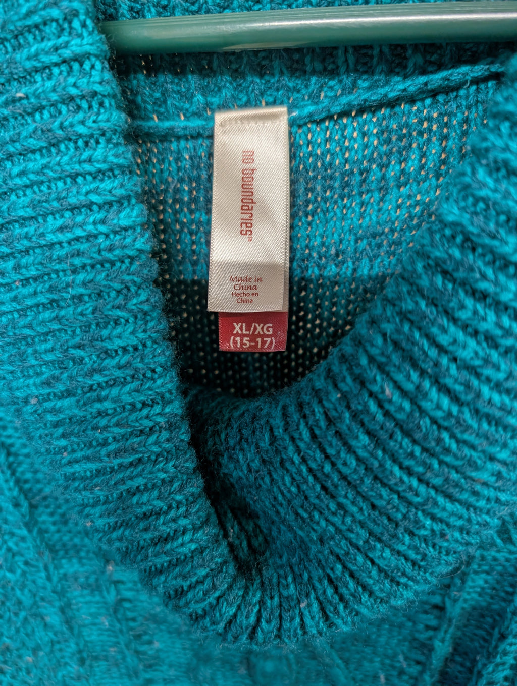 No Boundaries Teal Knit Cowl Neck Sweater Vest XL - Image 2