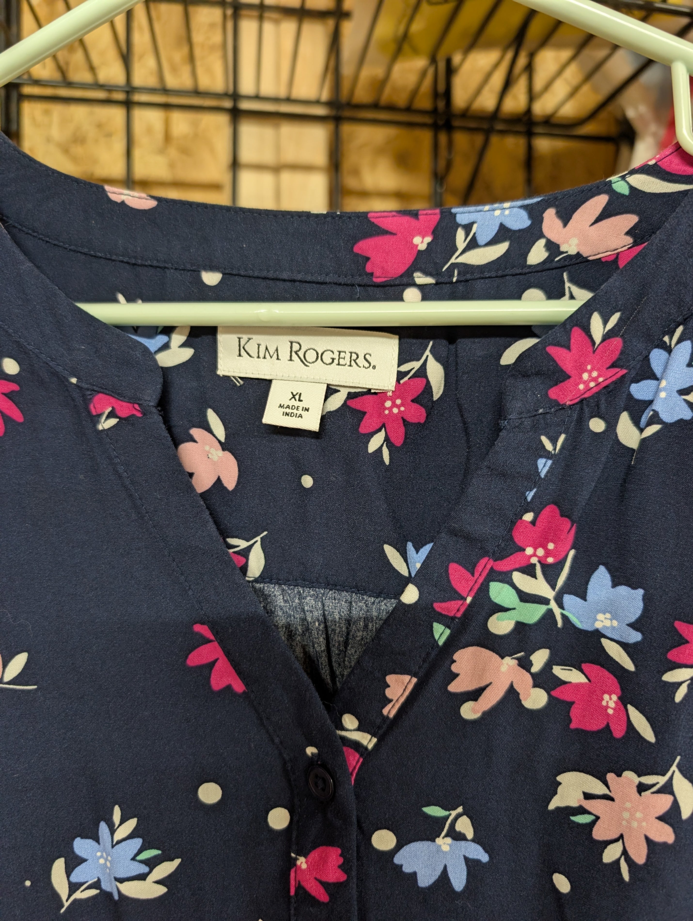 Kim Rogers Floral Blouse XL Navy Long Sleeve - Image 3
