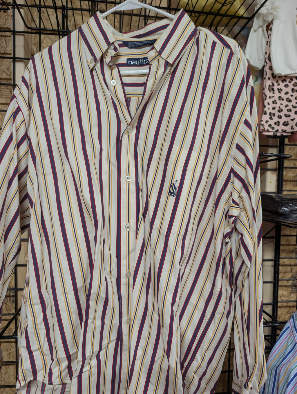 Nautica Striped Button-Up Shirt M - Image 1