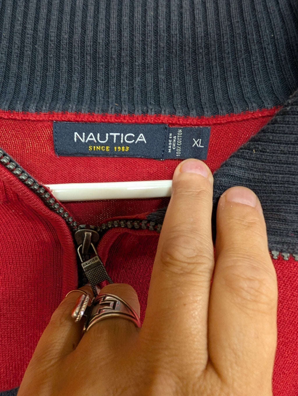 Nautica Red Striped Half-Zip Sweater XL - Image 2