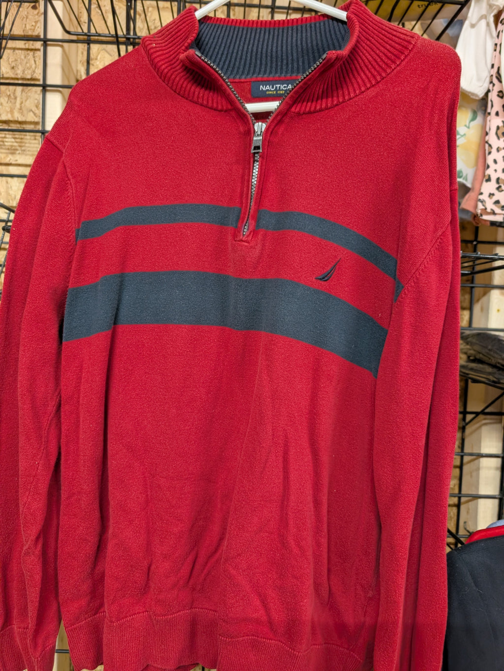 Nautica Red Striped Half-Zip Sweater XL - Image 1