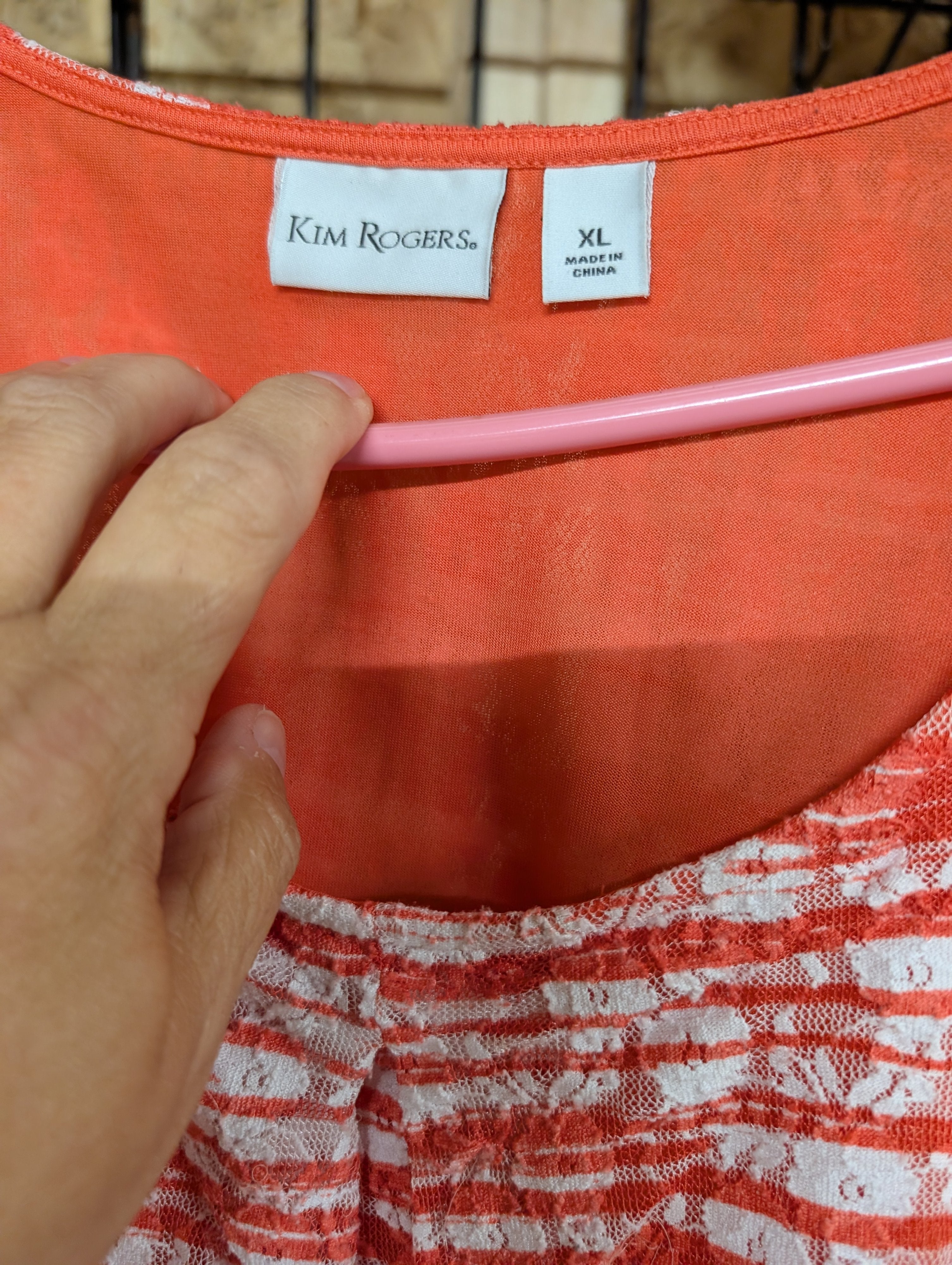 Kim Rogers Women's XL Striped Lace Top - Image 2