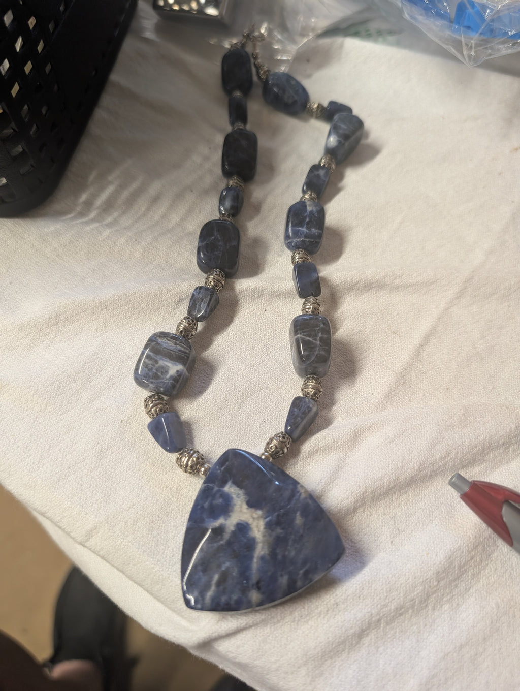 Sodalite Beaded Necklace with Large Pendant - Image 1
