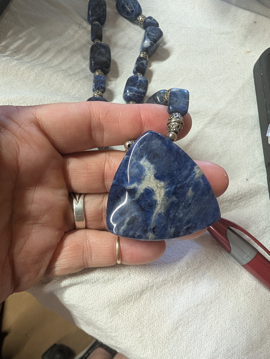 Sodalite Beaded Necklace with Large Pendant - Image 2