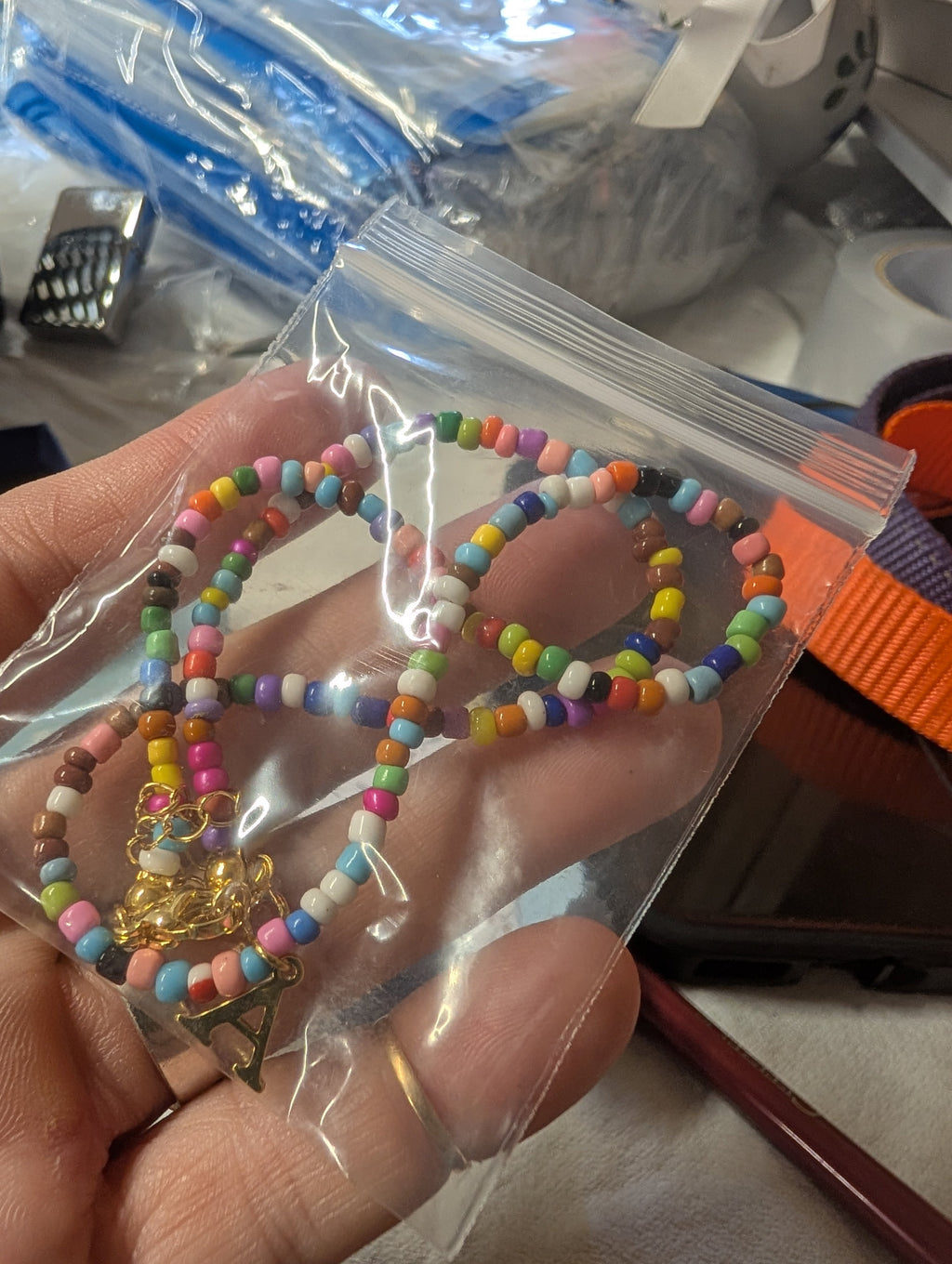 Colorful Beaded Necklace with Initial Charm - Image 1