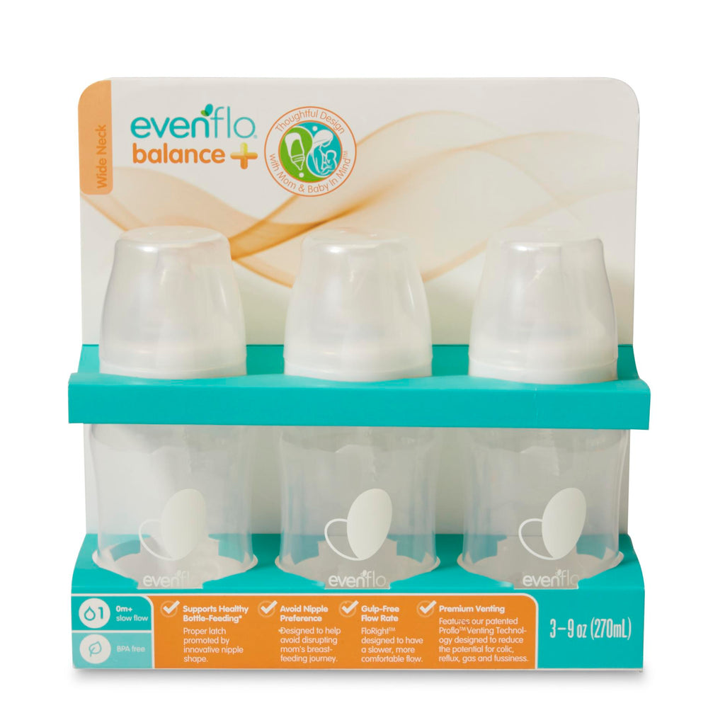 Evenflo 3pk Balance Wide-Neck Anti-Colic Baby Bottles - 9oz: BPA-Free, Silicone Nipple, Level 1 - Slow Flow - Image 3