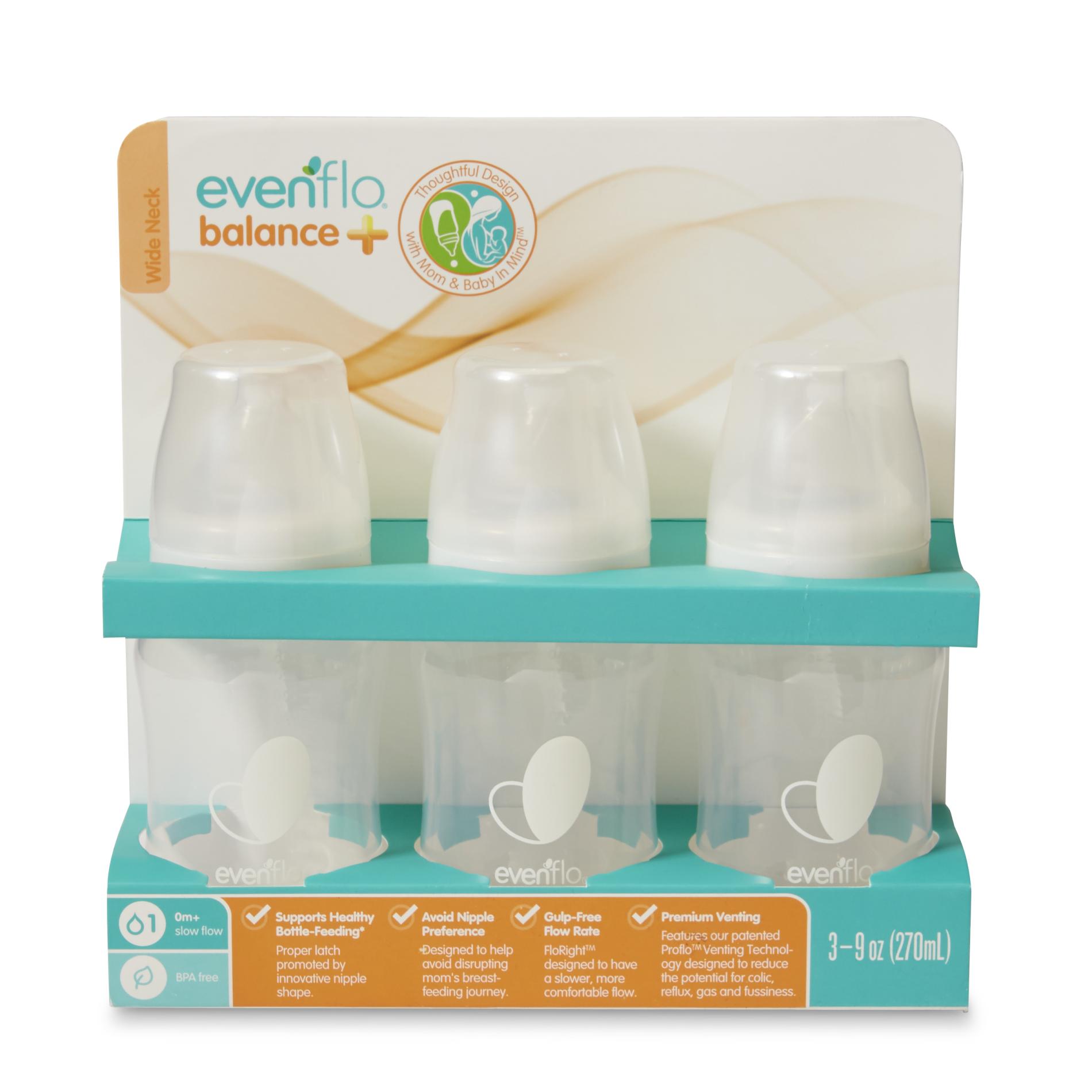 Evenflo 3pk Balance Wide-Neck Anti-Colic Baby Bottles - 9oz: BPA-Free, Silicone Nipple, Level 1 - Slow Flow - Image 3