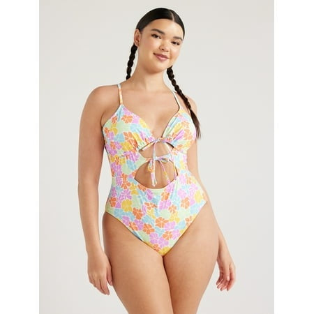 No Boundaries Juniors’ Cut-Out Floral One-Piece Swimsuit  Size M 7-9 - Image 1