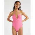 No Boundaries Juniors Ruched V-Neck One-Piece Swimsuit  Size L 11-13 - Image 1