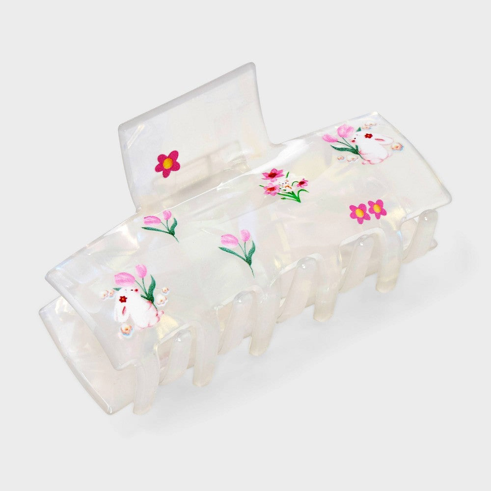 Easter Floral Print Claw Hair Clip - White/Pink: Fashion Accessory for All Hair Types, Plastic & Steel, Solid Pattern - Image 2