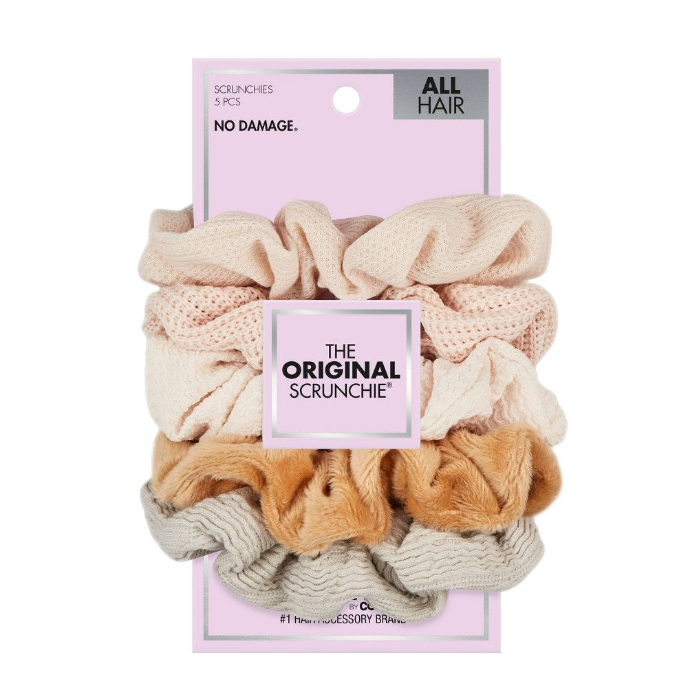 Scünci No Damage Mixed Texture Scrunchies - Peach Tones - All Hair - 5pcs - Image 3