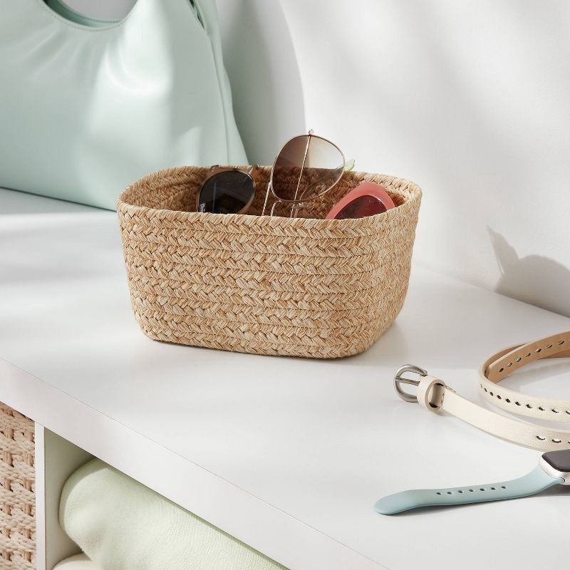 Small Natural Woven Basket Almond - Brightroom: Rectangle Storage, Paper Material, 4"x8"x6 - Image 7