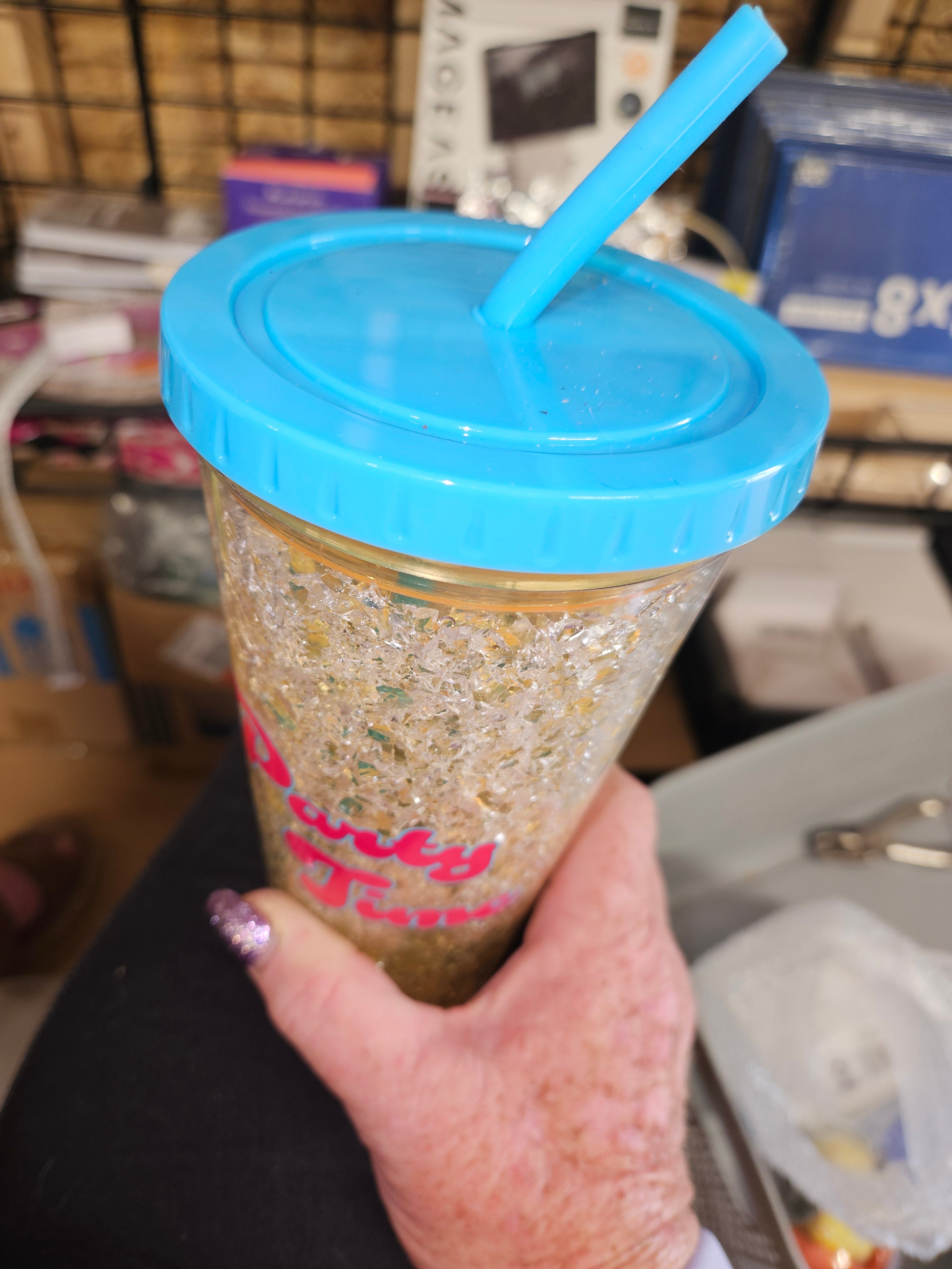 Party Time Glitter Tumbler with Straw - Image 1
